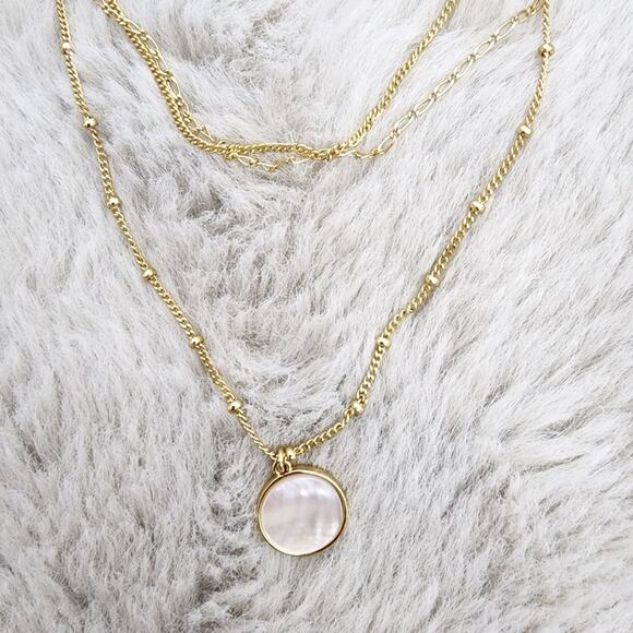 Madewell Mother of Pearl Dainty Layered Necklace Set 3-Pack Vintage Gold NWT - Picture 9 of 12